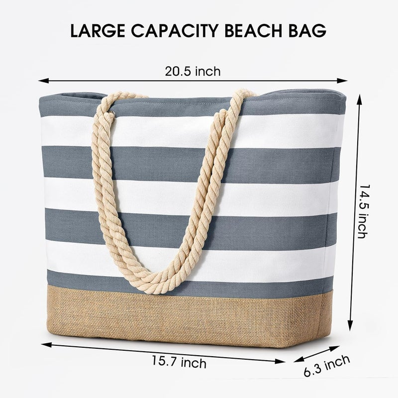Becokan Beach Bags for Women Large Canvas Beach Tote Bag Beach Bags Waterproof Sandproof Swim Pool Bag Travel Essentials - Image 3